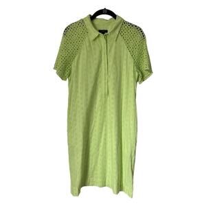 J Crew Womens Size 6 Eyelet Shirt Dress Kiwi Short Sleeve Half Button w Pockets